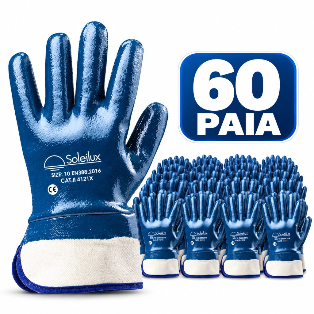 60x Paia Guanti da Lavoro NBR Blu Tutto Spalmato Taglia 10 – DPI CAT. II EN 388:2016 – Guanti Professionali