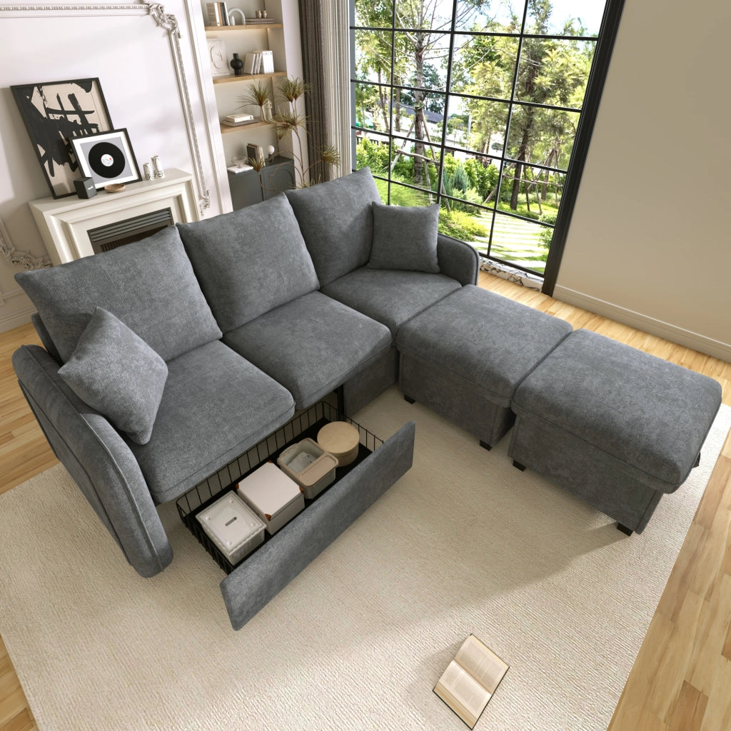 DIVANO ANGOLARE U-Forma 188x186x86 cm Grigio Scuro Set con 2 pouf