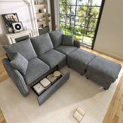 DIVANO ANGOLARE U-Forma 188x186x86 cm Grigio Scuro Set con 2 pouf
