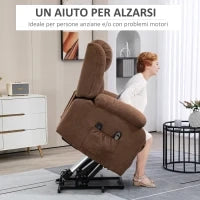 Poltrona Elettrica Alzapersona Massaggiante Reclinabile con Telecomando, in Tessuto, 91x93x103cm, Marrone
