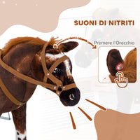 Cavallo a Dondolo per Bambini Realistico 85x28x60 cm in Peluche e Metallo Marrone