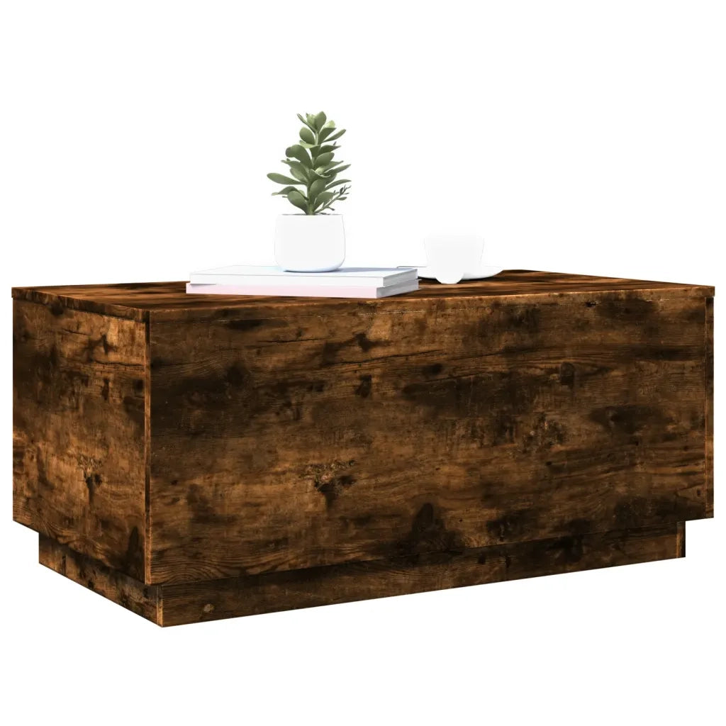 Tavolino da salotto | Tavolino da caff¨¨ | Tavolino da Soggiorno con Luci LED Rovere Fumo 90x50x40 cm