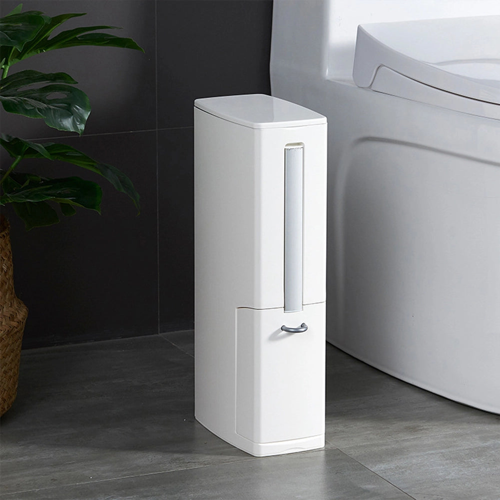 Set Scopino WC con Cestino Salvaspazio Bagno 2 in 1 In ABS e Alluminio Bianco