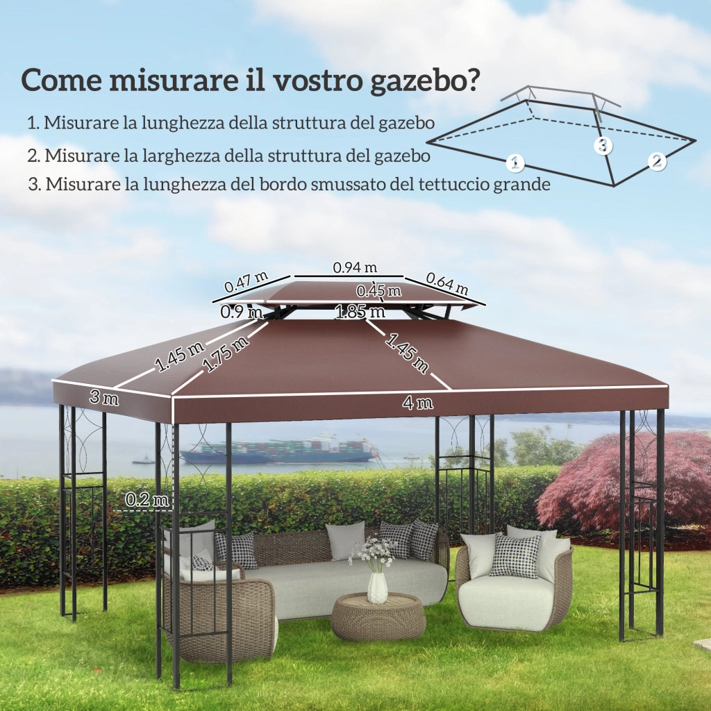 Tetto Sostitutivo per Gazebo ¨C Xylo ¨C Poliestere Impermeabile Anti-UV 3x4m Marrone