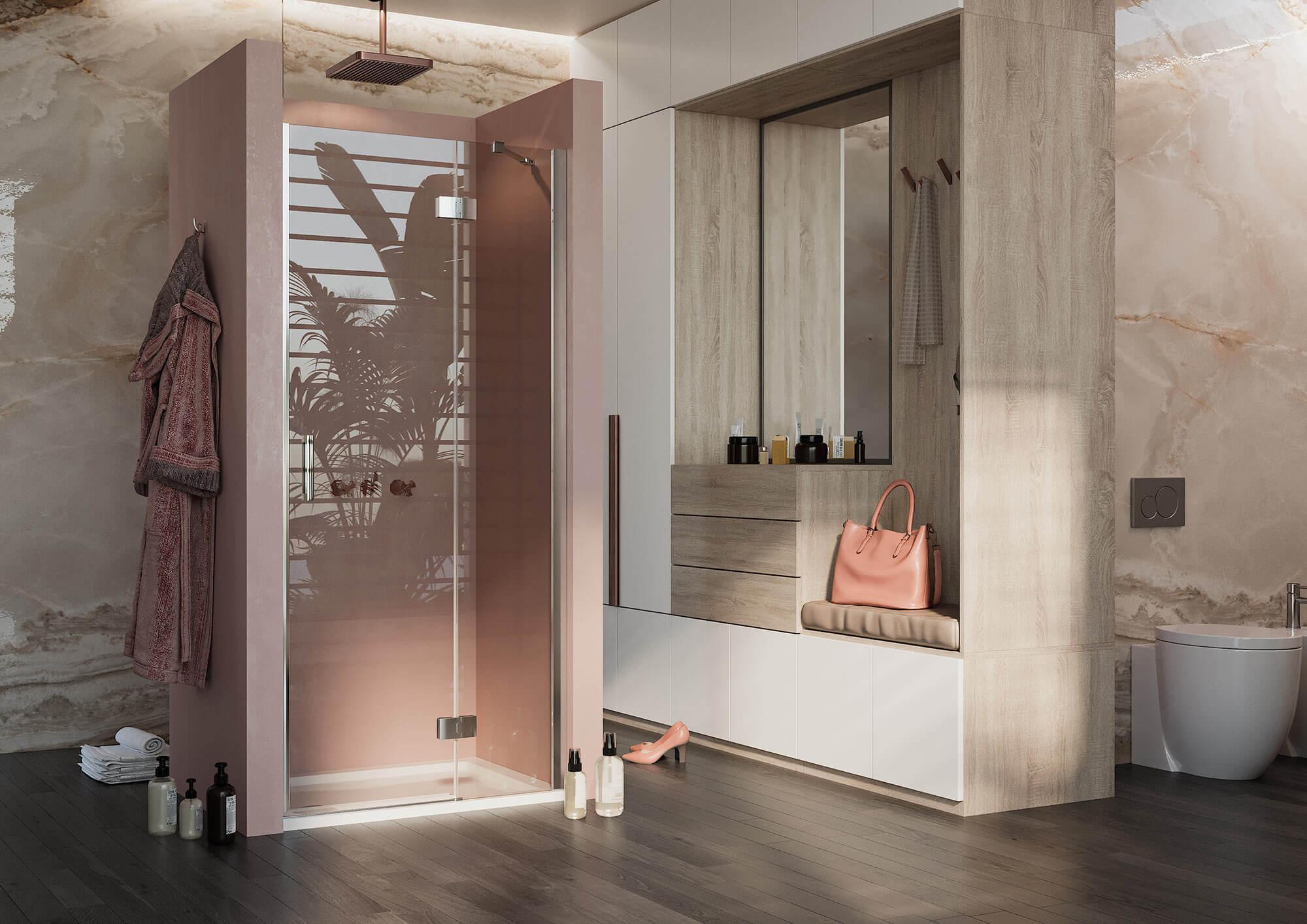 Porta Doccia 1 Anta Battente in Cristallo Trasparente 6mm H190 Fosterberg Herning 70 cm