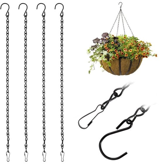 Set di 4 catene per portiera con ganci, catene per portiera in metallo nero 50 cm, portiera per piante, hanger per uccelliere, cesto per il cibo degli uccelli, supporto per lampioni e cartelli pubblicitari