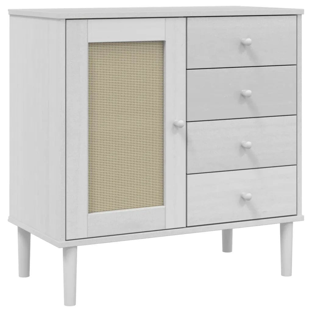 Credenza-Buffet-Armadio da cucina SENJA Aspetto Rattan Bianco 80x40x80 cm Massello Pino 546180