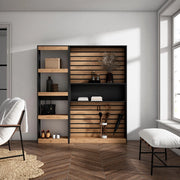 Libreria scaffale, 170x25x186cm, Soggiorno - Ufficio, Per libri, colore Rovere e nero RF2340