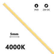 Alcapower Striscia LED COB SLIM IP20 24V 6W/m 4000K 600lm/m - Rotolo da 5 metri ad alta densità luminosa con 504 LED/m per installazioni lineari