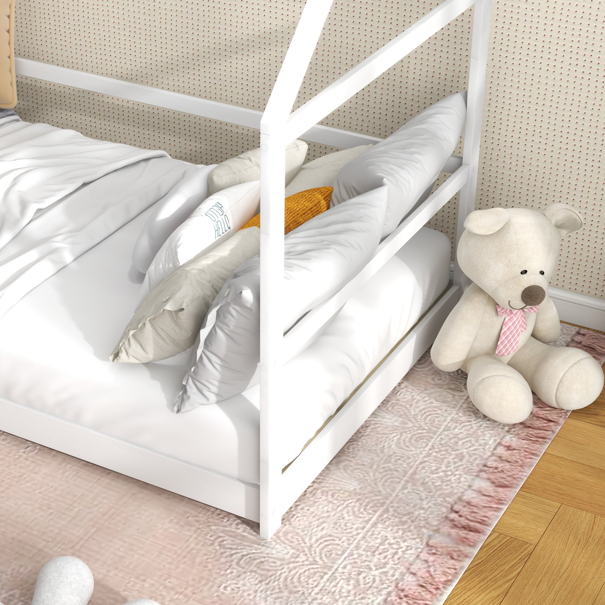 Letto per Bambini con Sponde di Protezione a Forma di Casetta 196x97,5x135 cm Bianco