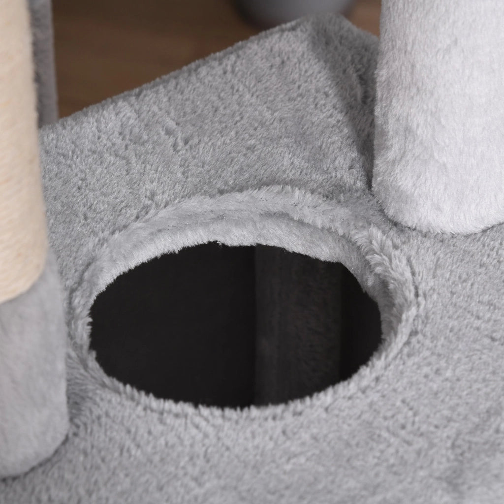 Albero Tiragraffi per Gatti 60x50x165 cm in Peluche e Corda Sisal Grigio e Beige