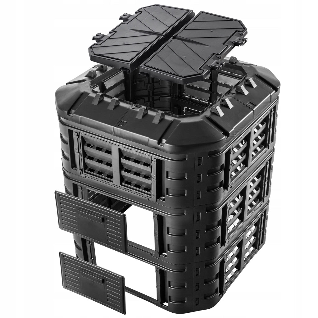 Compostiera modulare da giardino KADAX 860L resistente al gelo, utilizzabile tutto l'anno, colore nero.