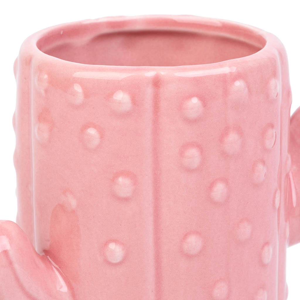 Portapenne cactus in ceramica rosa 13,5x7,8x11h