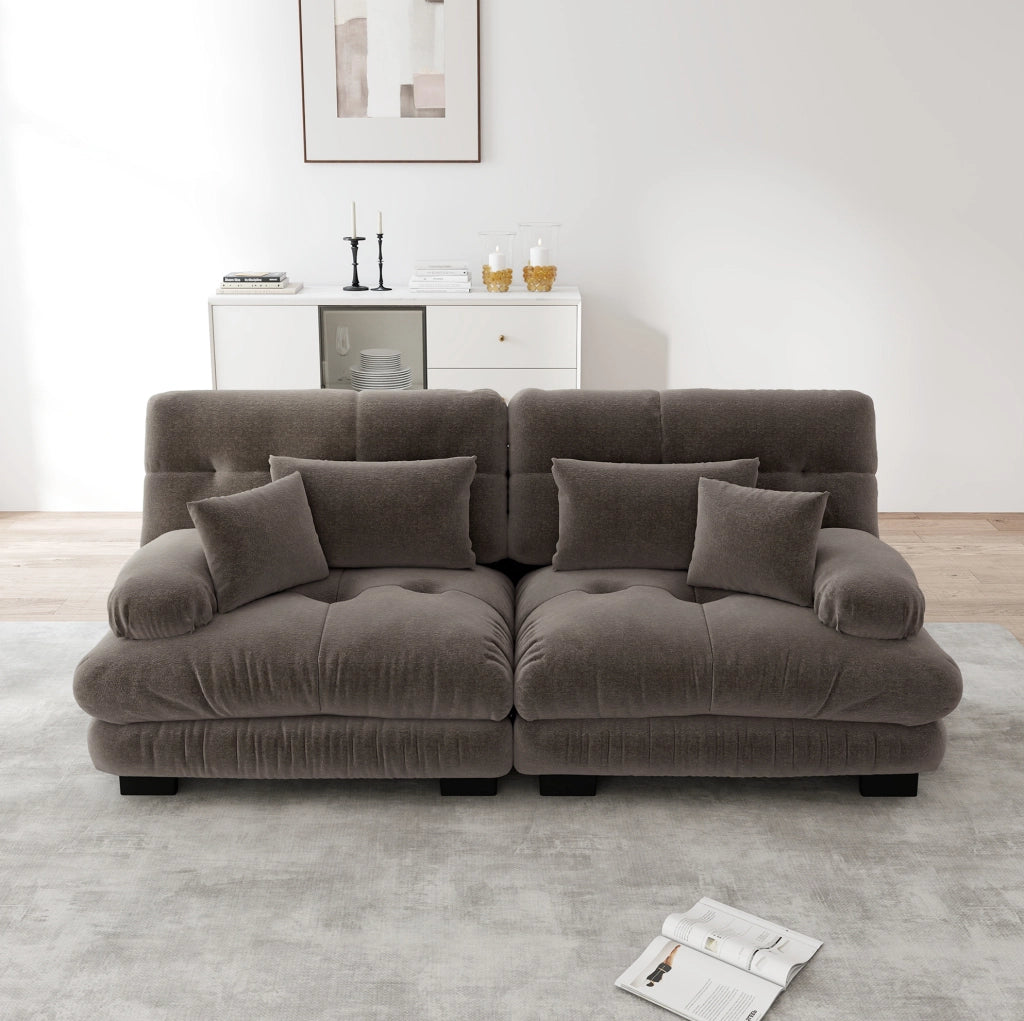 Divano modulare in ciniglia marrone 220×77×81 cm con seduta profonda