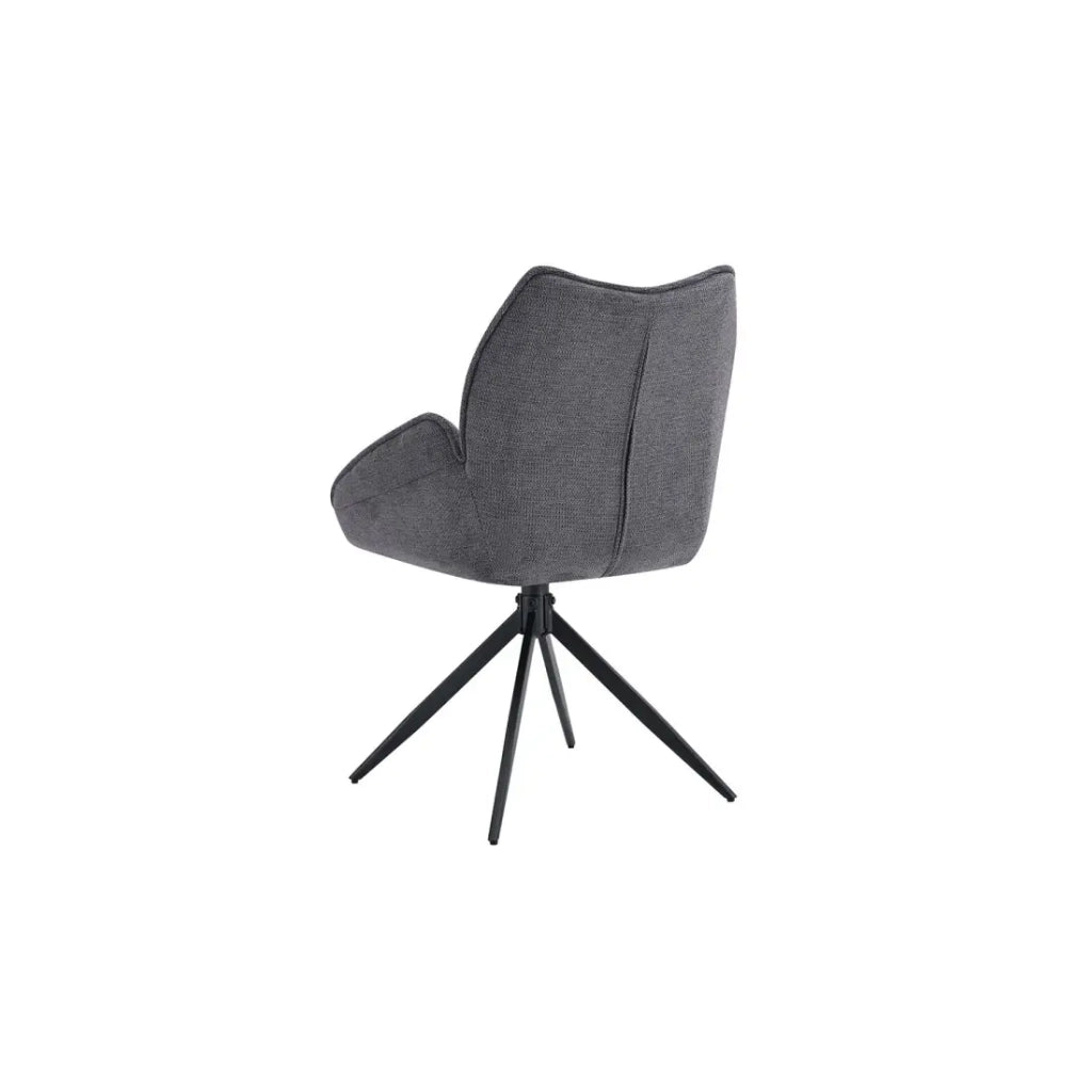 Sedia da pranzo girevole MOOREA - Tessuto grigio scuro - Piedi in metallo nero - Altezza 90 cm - Stile design/industriale