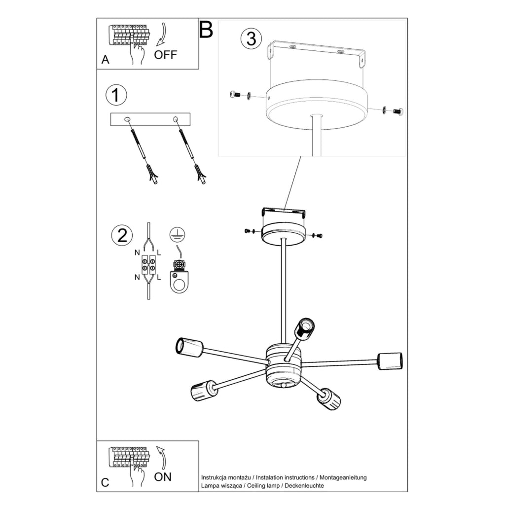 Lampadario TEMBO 5 luci nero Pure Lume E27 PU.1022