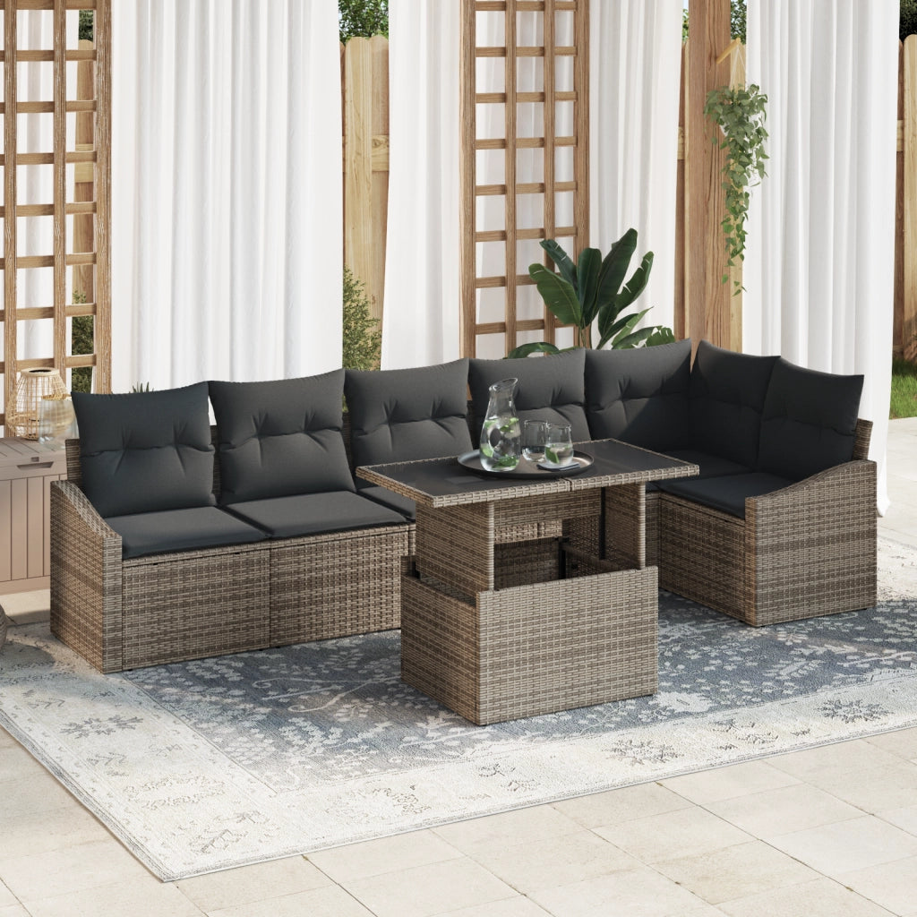 Set Divano Giardino 7 Pezzi con Cuscini Grigio Rattan Polietilene
