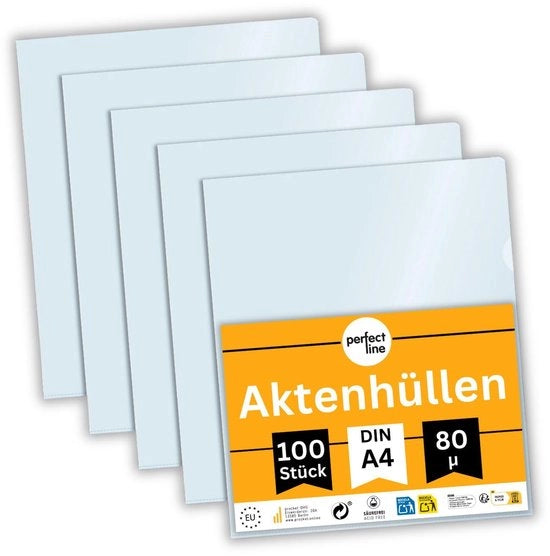 100 ordini DIN-A4 80 micron, trasparente, cristallino - sottile, leggero e spazievendente - alta qualità - sicuro per i documenti, acido-free