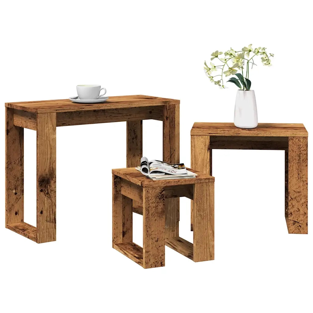Nido di Tavoli 3 pz Legno Antico in Legno Multistrato 856678