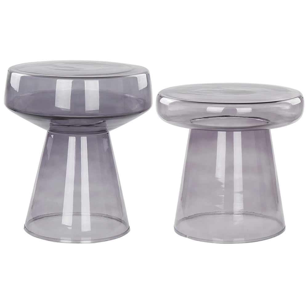Set di 2 Tavoli da caffè in vetro trasparente grigio moderno di forma ovale design moderno contemporaneo