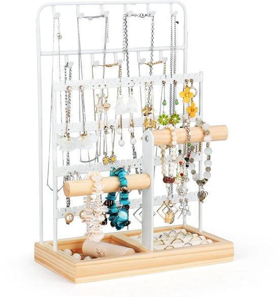 Organizzatore di gioielli, supporto per gioielli, appoggio per gioielli, standard per collane, organizzatore di gioielli per la conservazione di collane, orecchini, bracciali e anelli (Bianco)