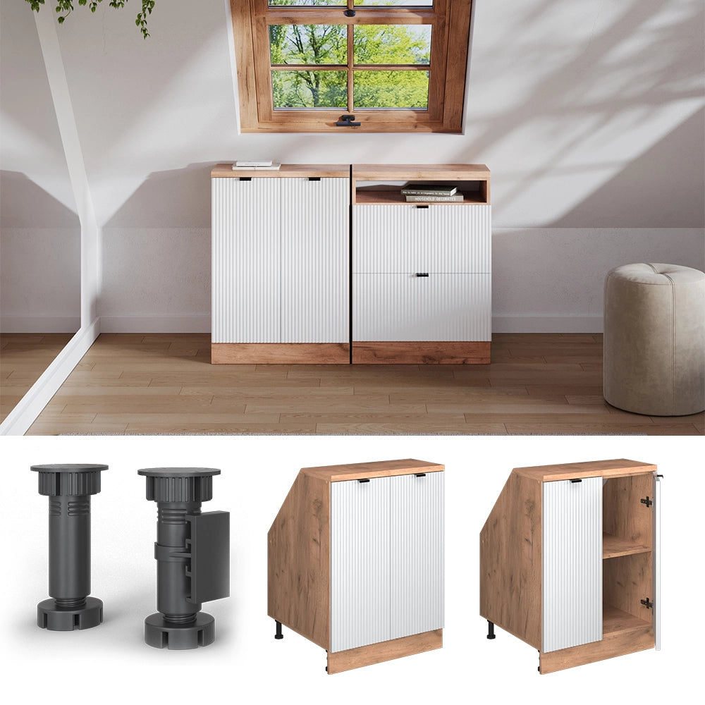 Mobile sottotetto Rion Ondulazione bianca/Rovere dorato 60 x 83.8 cm con 2 porte, carcassa 60 cm profondità Vicco