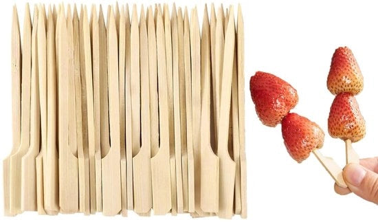 Spiedini di Bambù per Hamburger - 200 Stuks - Punte di Frutta in Legno - Spiedini per Cocktail - Spiedini per Saté - Lunghezza 9 cm