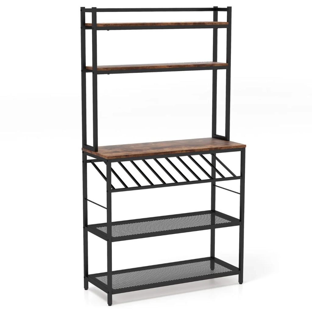 Mensola da cucina con piano di lavoro 90 x 35 x 165 cm spazio per 10 bottiglie di vino stile industriale legno marrone rustico 20_0020779