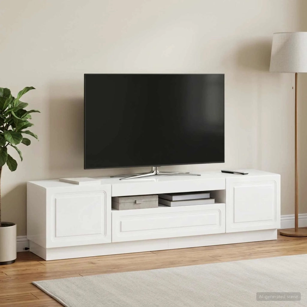 Mobile TV LED Bianco Lucido Legno ingegnerizzato 897789