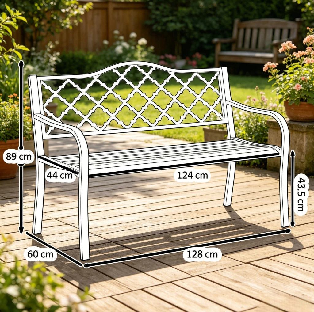 Panca da giardino a 3 posti con schienale alto; 128x60x89 cm; in metallo nero