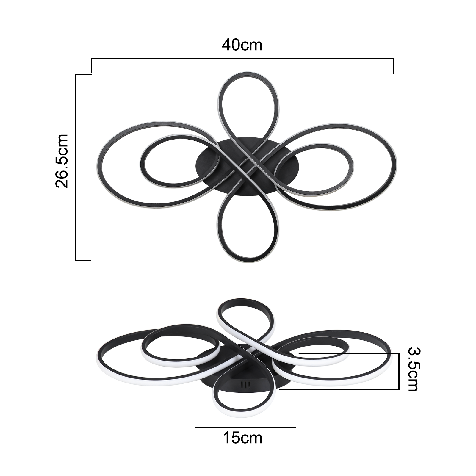 ZMH Lampada da soffitto plafoniera LED moderna nera 40cm 30W 3000K bianco caldo