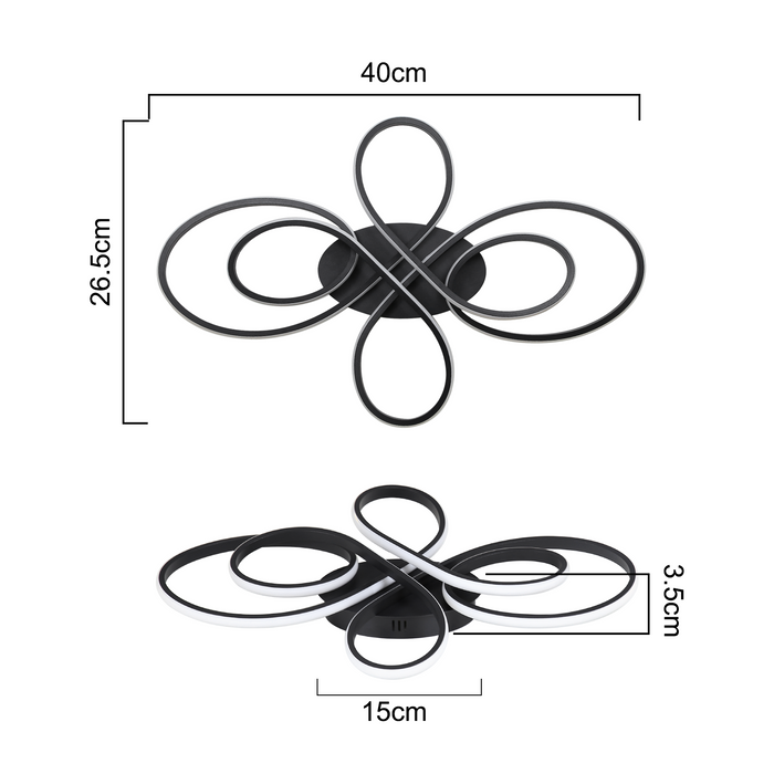 ZMH Lampada da soffitto plafoniera LED moderna nera 40cm 30W 3000K bianco caldo