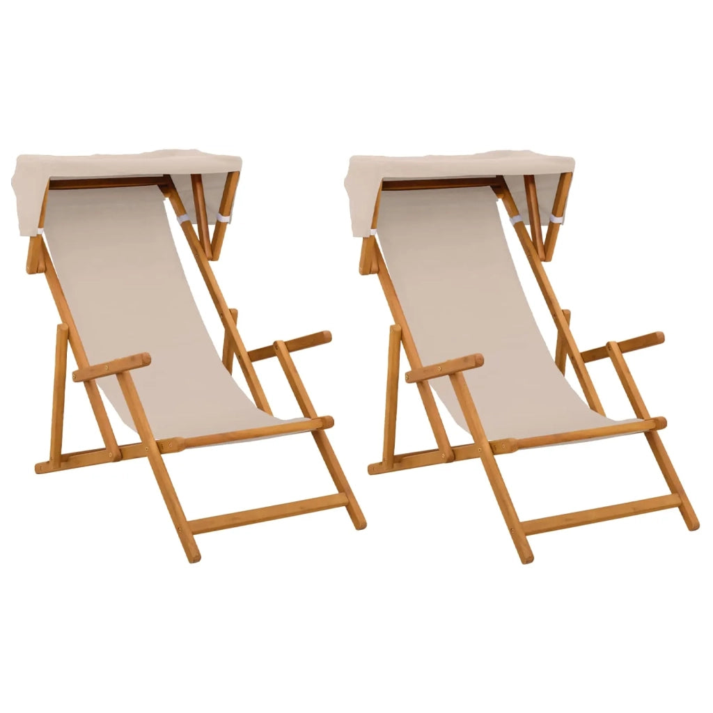 Lettino 2 pcs 3 Posizione Legno di Eucalipto Massello Beige 3407814