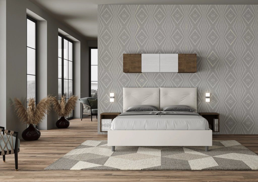 BS COM Letto matrimoniale con rete imbottito 160x210 similpelle bianco