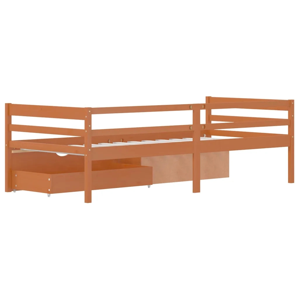Letto singolo | Letto per adulti | Giroletto con Cassetti Grigio Scuro in Legno di Pino 90x200 cm