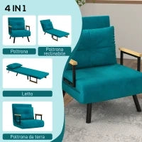 Poltrona Letto 3 in 1 con Schienale Reclinabile in 5 Posizioni e Cuscino, 63x73x81 cm, Blu Scuro