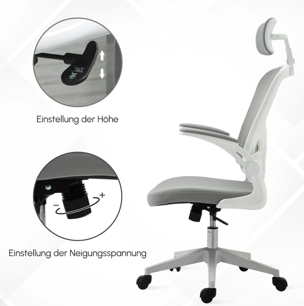 Sedia da ufficio ergonomica grigia con poggiatesta