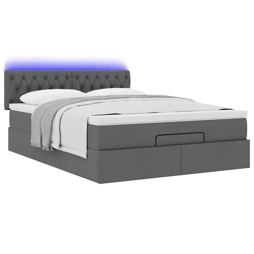 Pouf Letto con Materasso e LED Grigio Scuro 140x200 cm 3312396