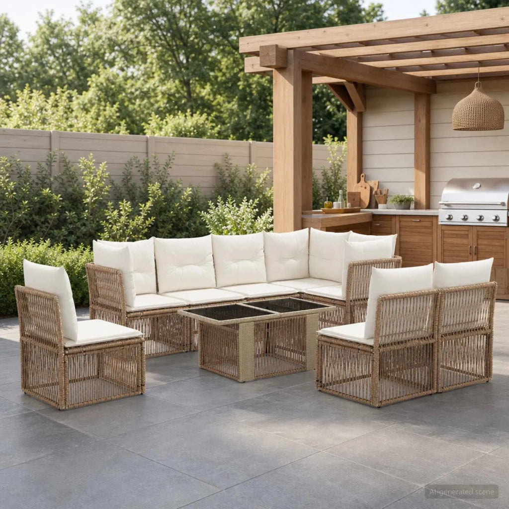 Set Divano da Giardino 9 pz Beige polyrattan 3436479