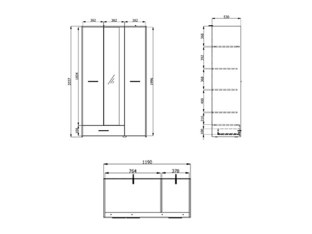 Armadio Camera da Letto Lavagnoo, Guardaroba 3 Ante Appendiabiti, 119x53 cm Marrone Rovere Nodi