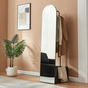 Specchio da Terra Ovale Kuonta con Appendiabiti e Vano Portaoggetti 165x40x51 cm - Nero [en.casa]