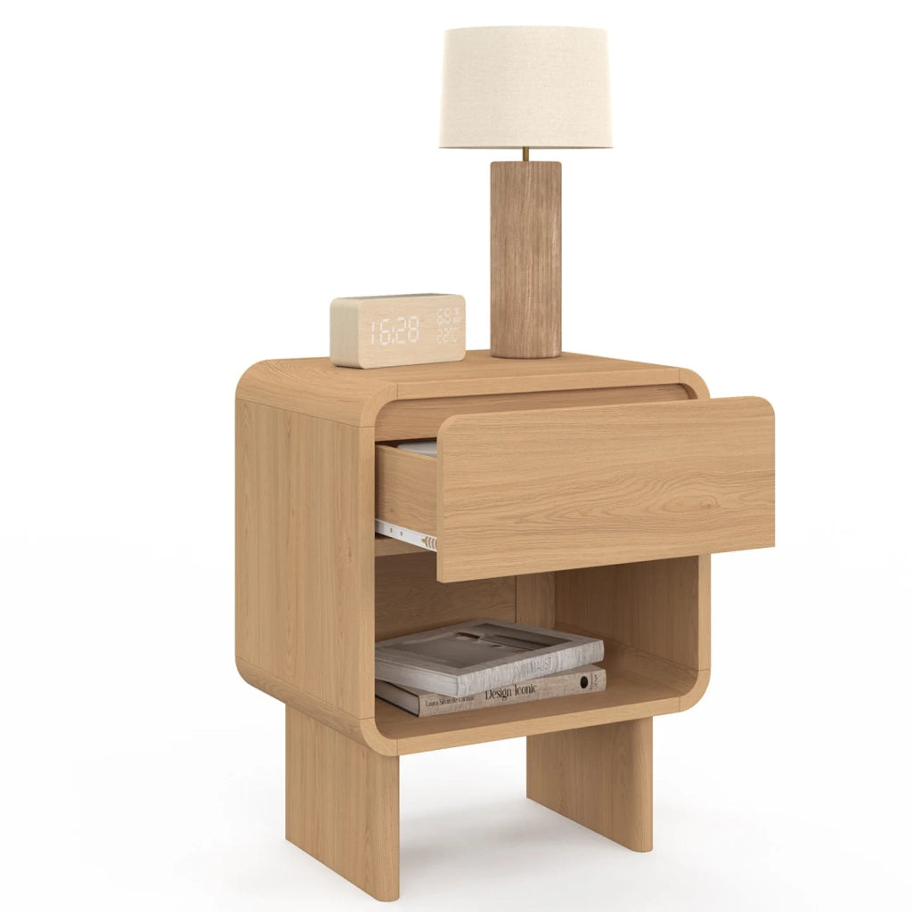 IDMarket - Set di 2 comodini CAPUCINE con 1 cassetto e 1 nicchia, effetto faggio, dal design arrotondato