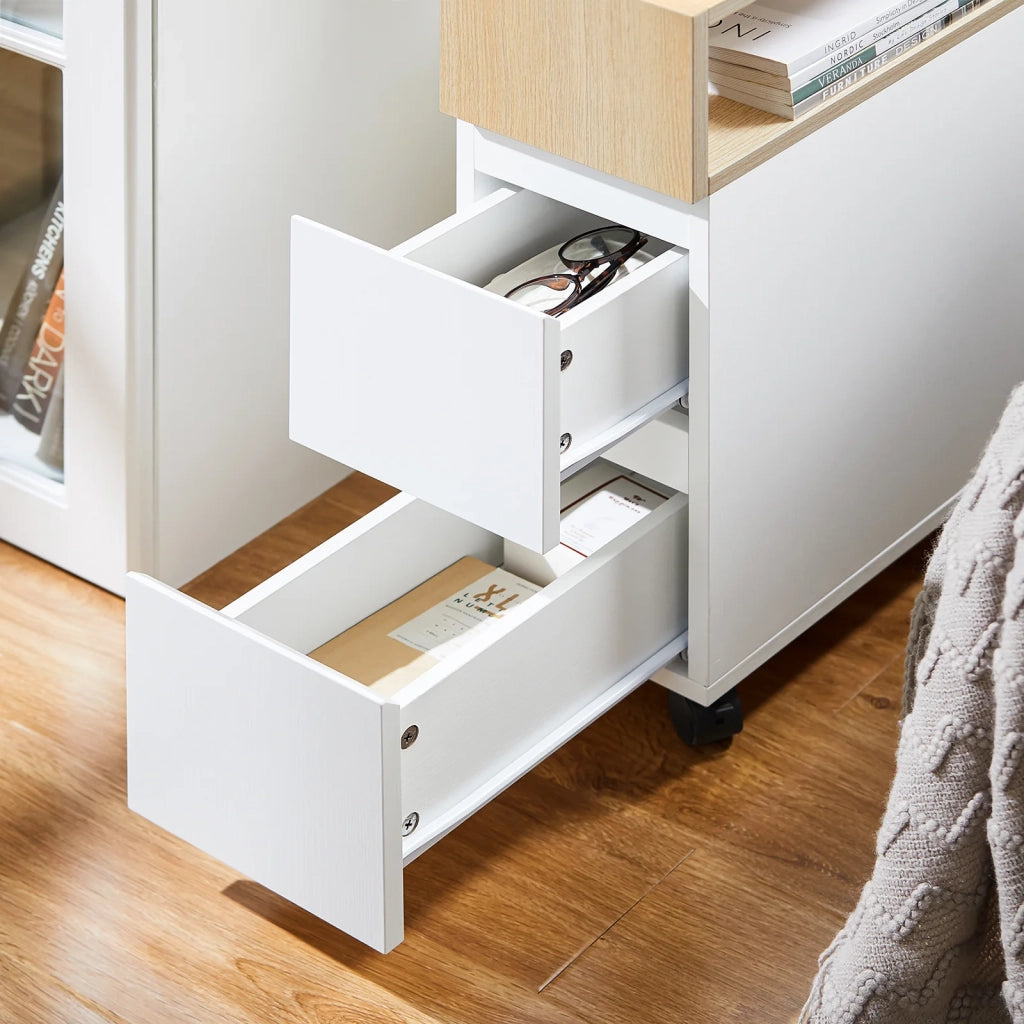 Tavolino con ruote da divano Carrello con 2 cassetti Comodino camera da letto Naturale 50x20x60cm FBT155-WN
