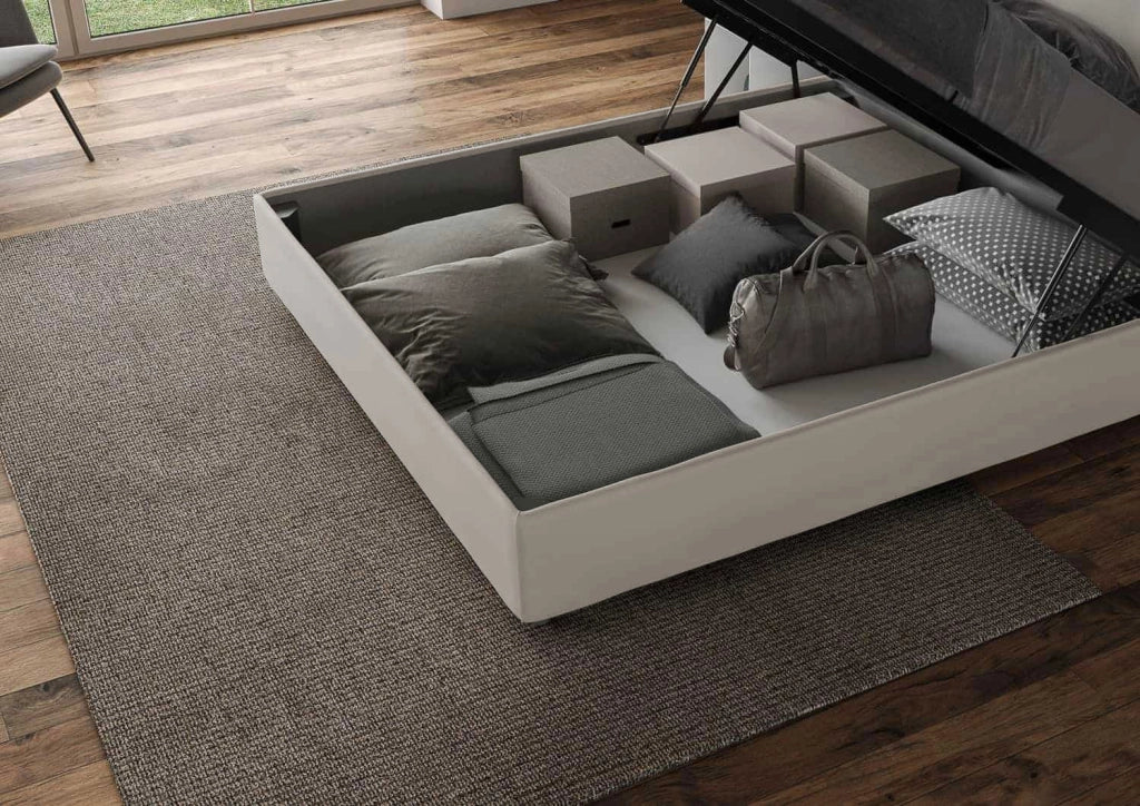 Letto matrimoniale francese senza rete imbottito 140x210 similpelle cappuccino Agueda