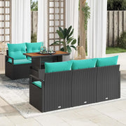 Set Divano da Giardino con cuscino 6 pcs Nero e blu