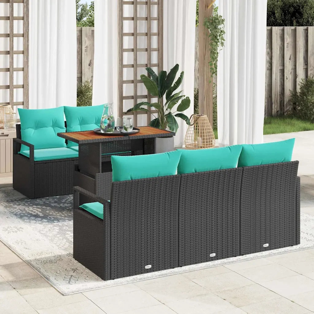 Set Divano da Giardino con cuscino 6 pcs Nero e blu