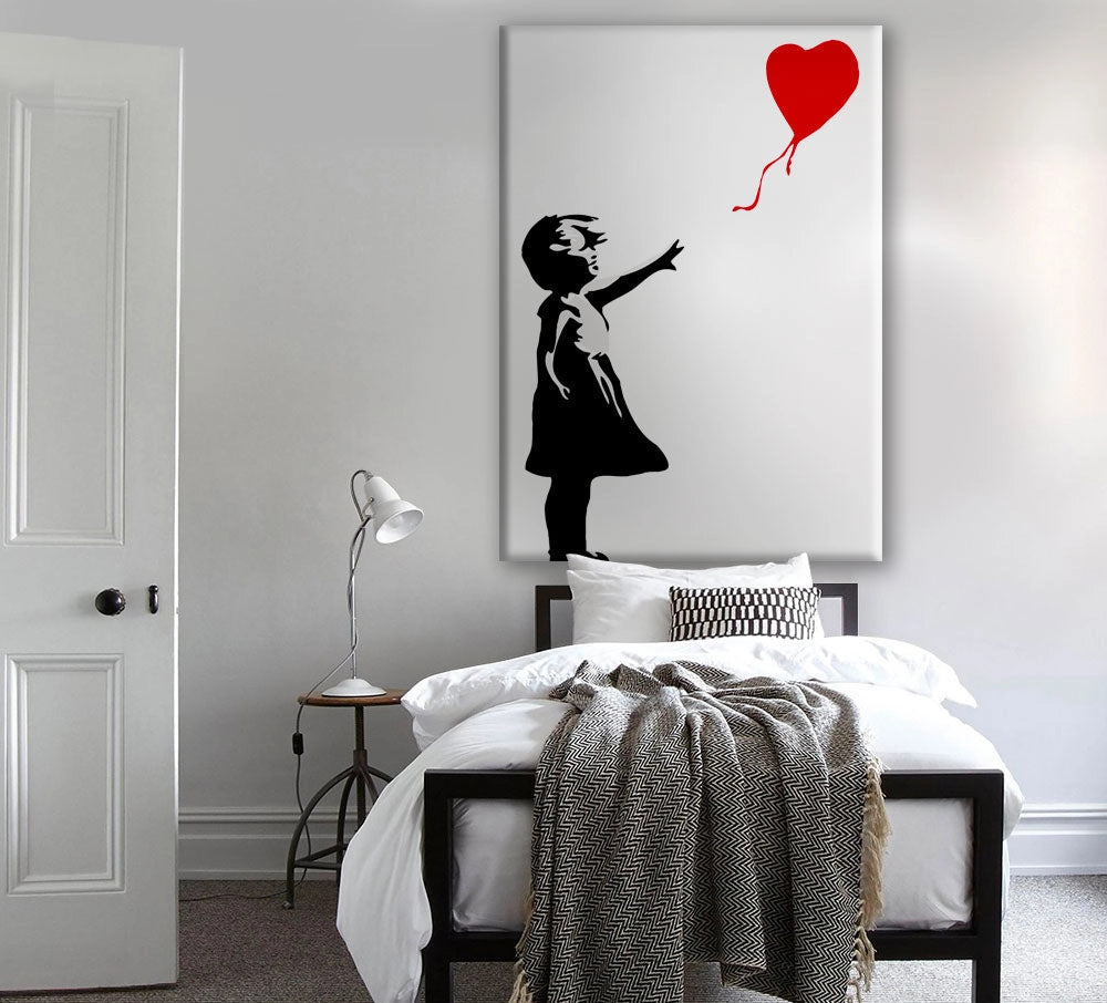 Banksy - Girl with Balloon - Quadro Canvas su telaio in legno Misura: 70x100 cm