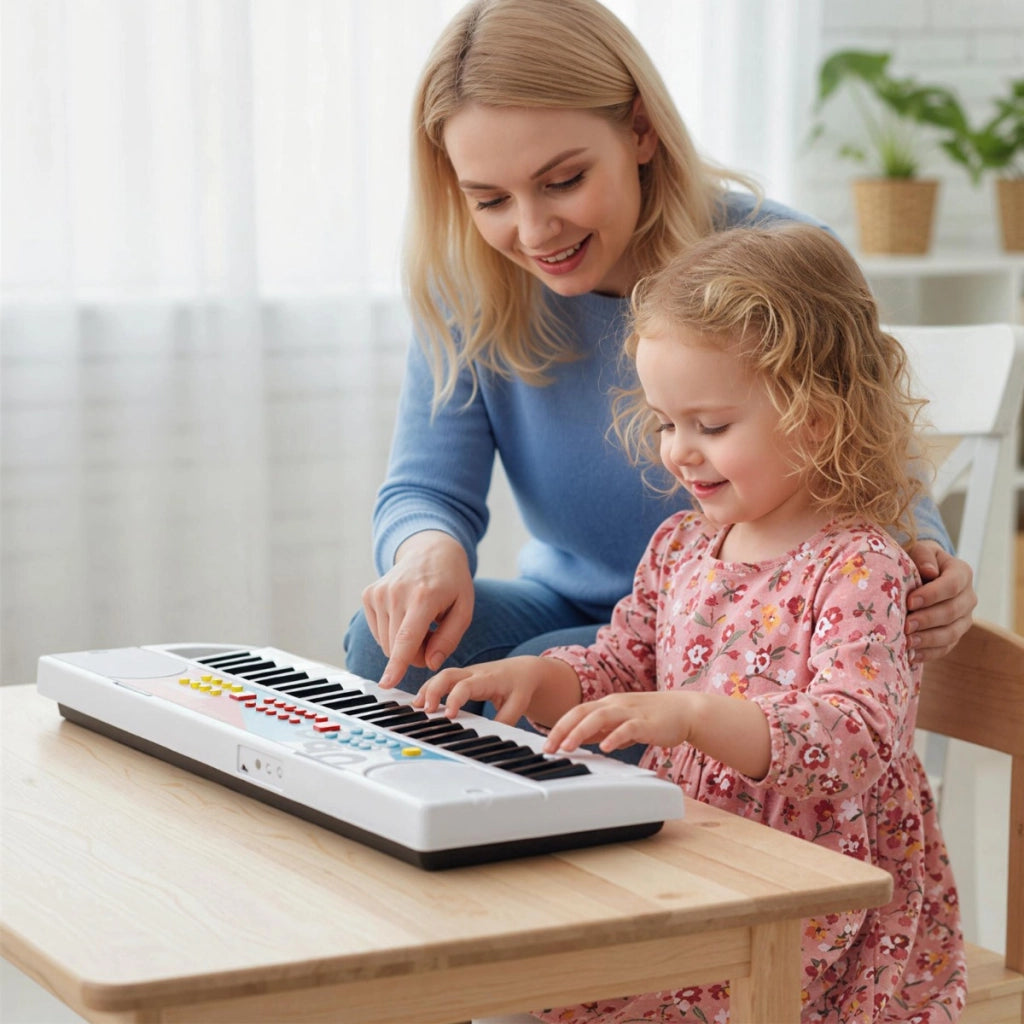 Tastiera pianoforte per bambini elettrica portatile a 49 tasti, Tastiera strumento musicale elettronico educativo Bianco