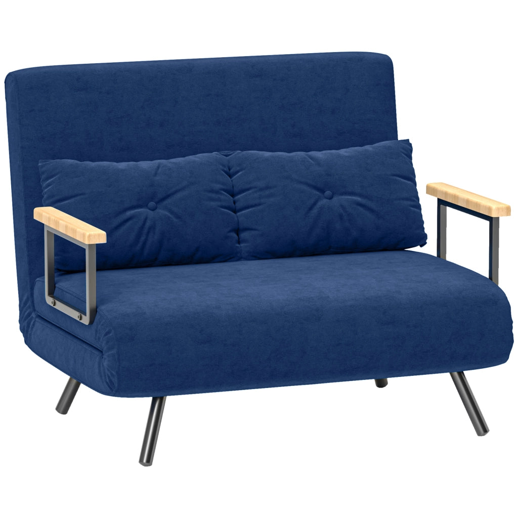 Divano Letto in Tessuto Effetto Velluto con Cuscini e Schienale Regolabile ¨C Minimal ¨C Blu 102x73x81 cm