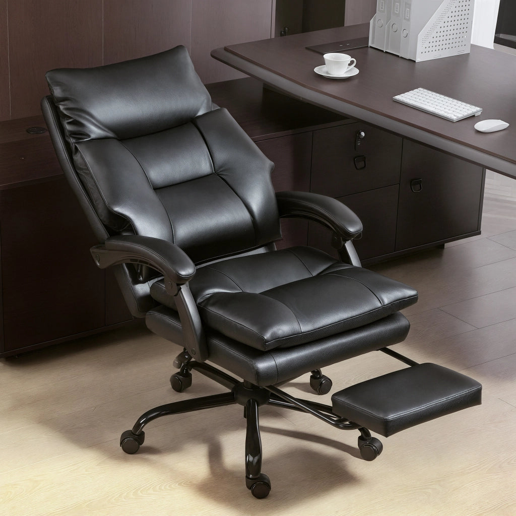 Sedia da Ufficio Presidenziale 65x76x113-121 cm Reclinabile fino a 135° in Pelle PU Nero